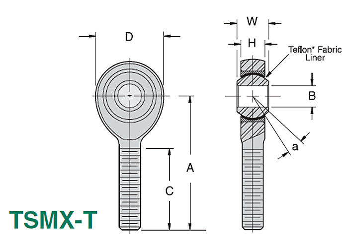 TSMX - T/TSFX - pedazo PTFE de los extremos de Rod de la junta de rótula de acero inoxidable de la precisión de T 3 alineado