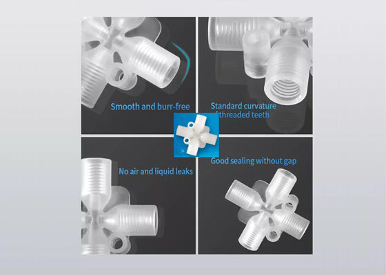 Conector de tubos de cuatro vías de PP PTFE Conexión femenina de plástico