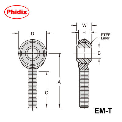 Final de varilla revestida con PTFE de 2 piezas de la serie EM-T/EF-T