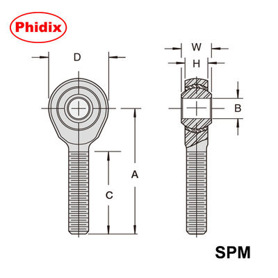 Los extremos de las varillas de la serie SPM/SPF ∙ Pista de nylon autolubricante con recubrimiento de zinc y dicromato∙ Diseño resistente a la corrosión/usura y baja humedad para sistemas de movimiento industriales