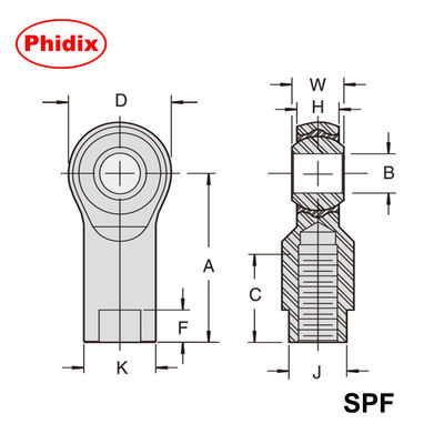 Los extremos de las varillas de la serie SPM/SPF ∙ Pista de nylon autolubricante con recubrimiento de zinc y dicromato∙ Diseño resistente a la corrosión/usura y baja humedad para sistemas de movimiento industriales