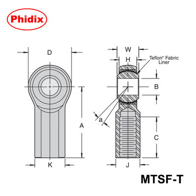 MTSM-T/MTSF-T Serie PTFE revestido extremos de varillas: rodamientos de alta precisión de bajo mantenimiento para la automatización y maquinaria pesada