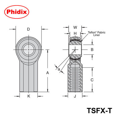 TSMX-T/TSFX-T PTFE revestido extremos de varillas de trabajo pesado