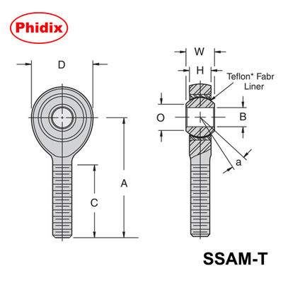SSAM-T/SSAF-T Serie de PTFE revestido de acero inoxidable extremos de varilla.
