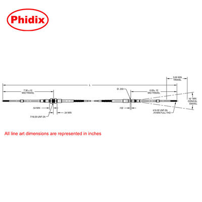 Cables de control con revestimiento de PTFE de grado de aviación. 4 "Radio de flexión, -65 ° F a +350 ° F, soluciones B2B
